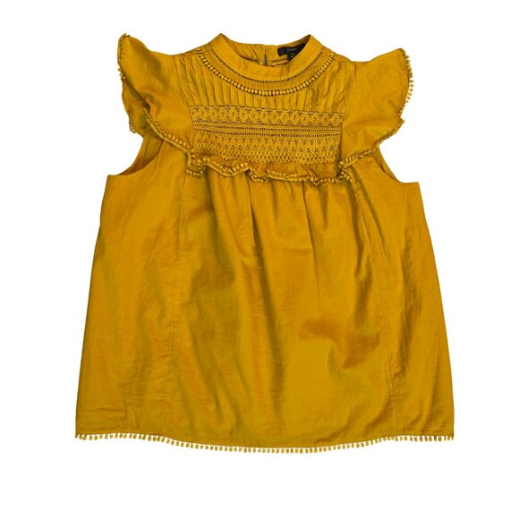 J CREW Flutter Sleeve Crocheted Lace Top in Bronzed Ochre Mustard Boho Medium - Picture 2 of 8